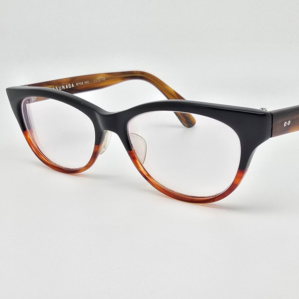 Masunaga Brilliant 008 #49 Polished Black Tortoise Cat Eye Eyeglasses Frame 51mm
